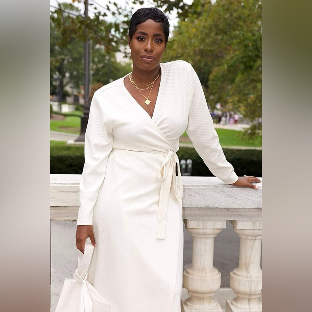 NTW Whisper White Wrap Midi Dress (The Drop x @highlowluxxe)